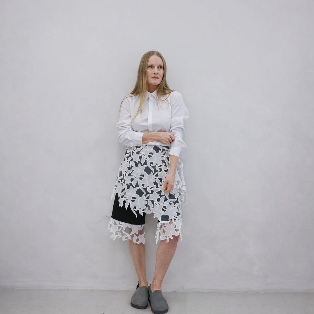 London Atelier Byproduct Floral 3D Lace Wrap-Tie Apron Skirt
