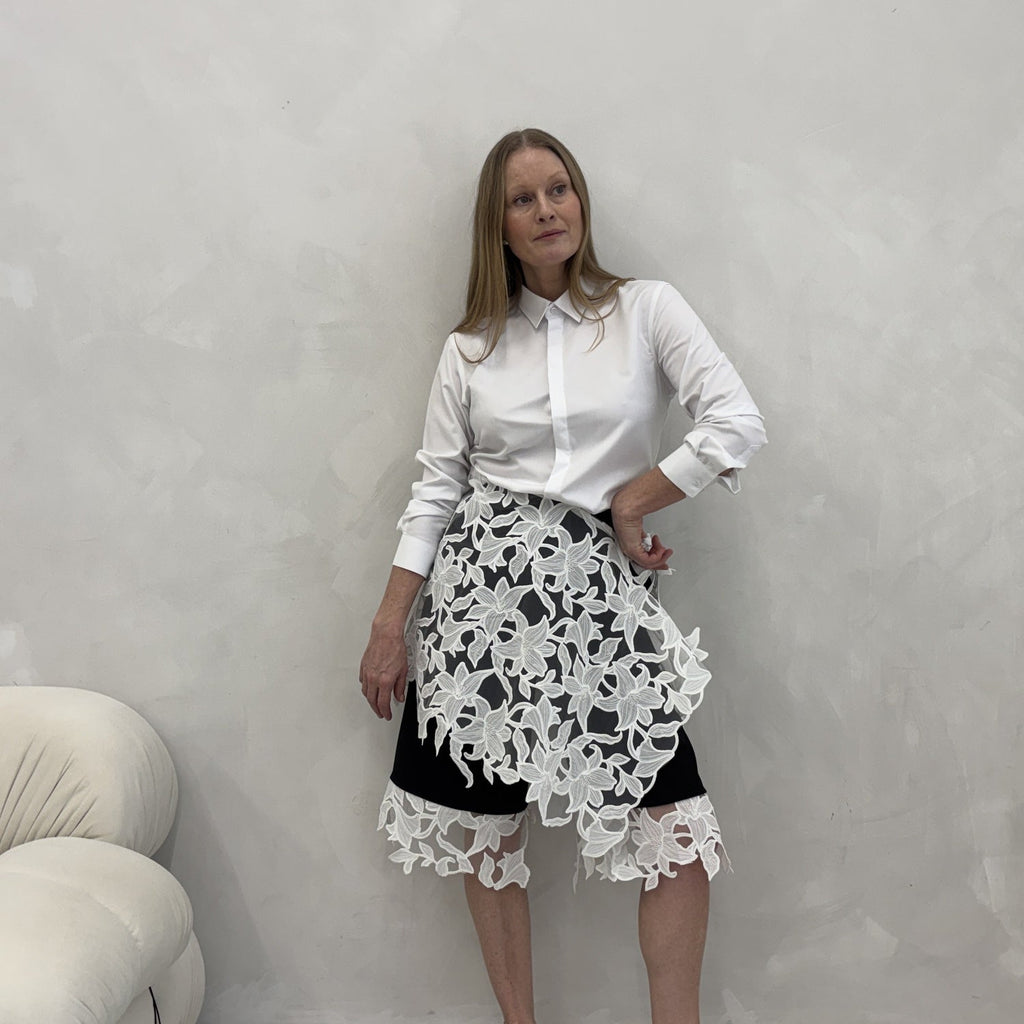 London Atelier Byproduct Floral 3D Lace Wrap-Tie Apron Skirt