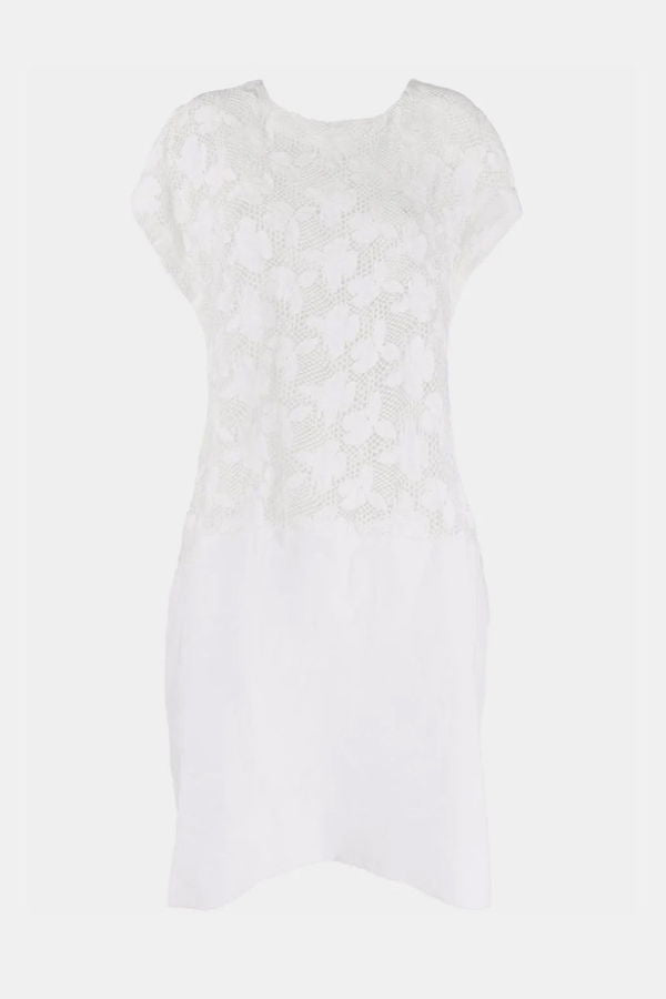 Comme des Garçons Floral-Embroidered Mesh T-shirt Dress - White