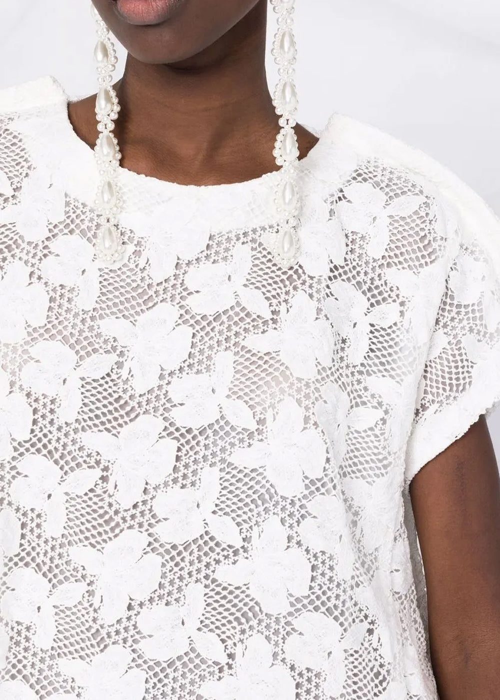 Comme des Garçons Floral-Embroidered Mesh T-shirt Dress - White