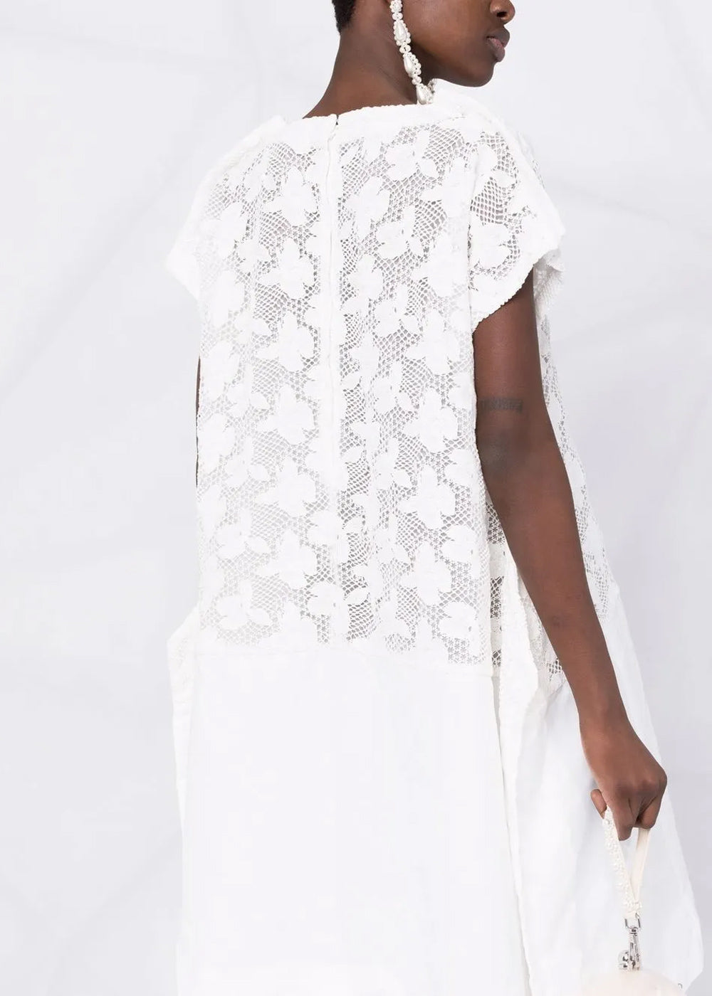 Comme des Garçons Floral-Embroidered Mesh T-shirt Dress - White