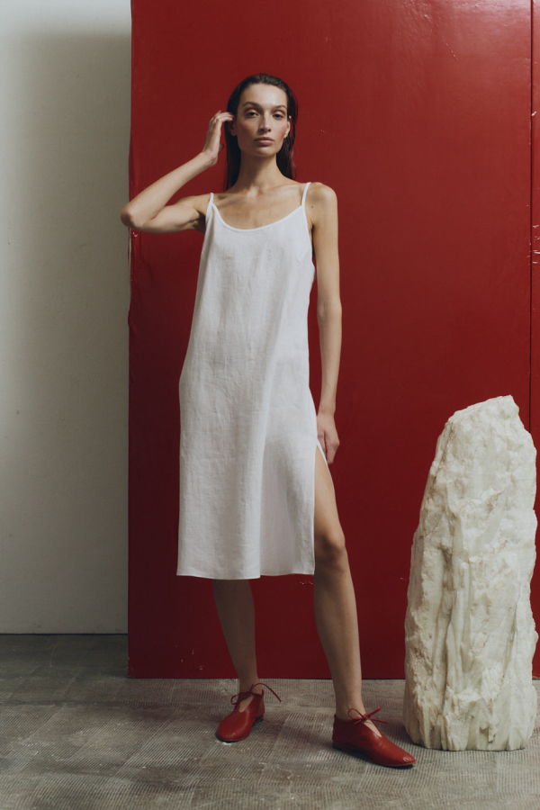 Datura White Linen Midi Slip Dress