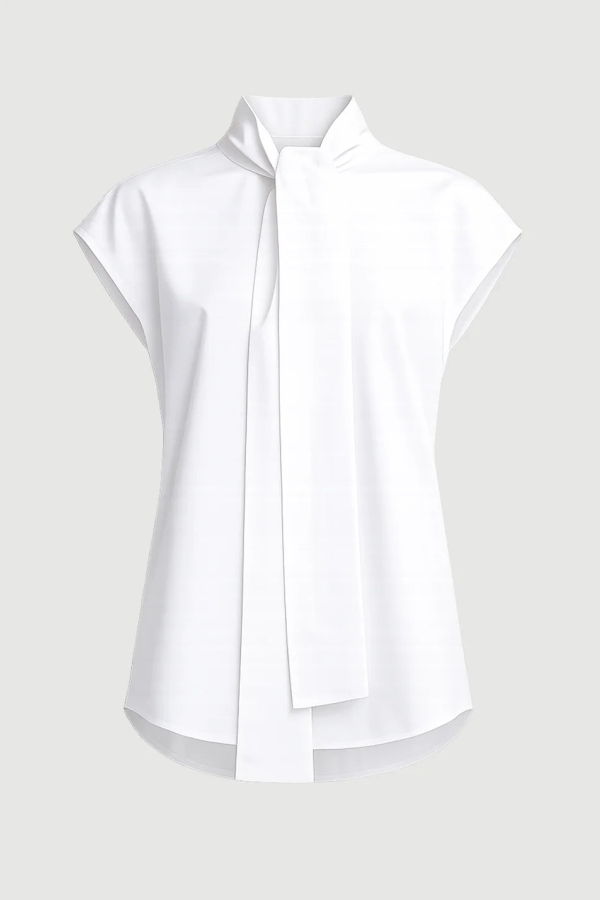 Marni Poplin Sleeveless Blouse with Neck Tie - White