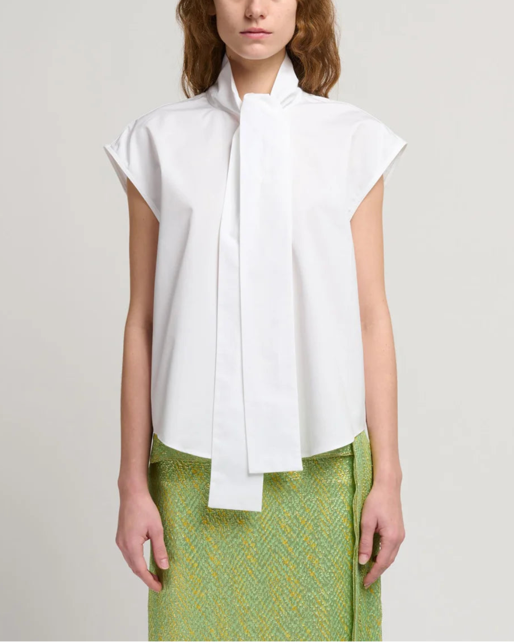 Marni Poplin Sleeveless Blouse with Neck Tie - White