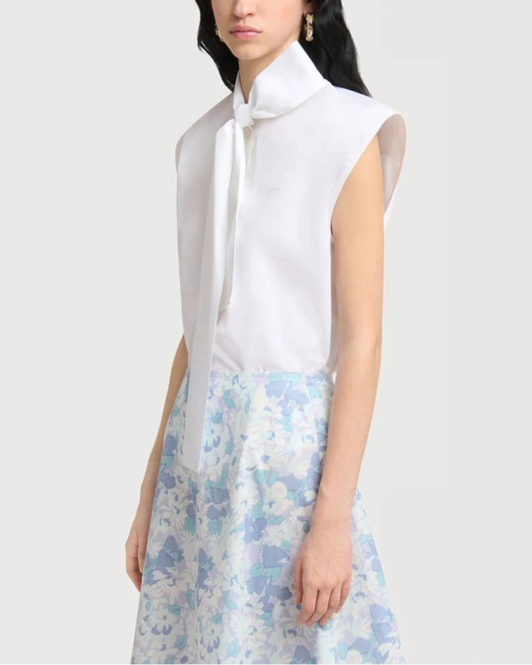 Marni Poplin Sleeveless Blouse with Neck Tie - White