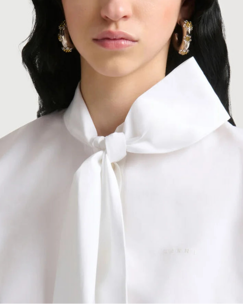 Marni Poplin Sleeveless Blouse with Neck Tie - White