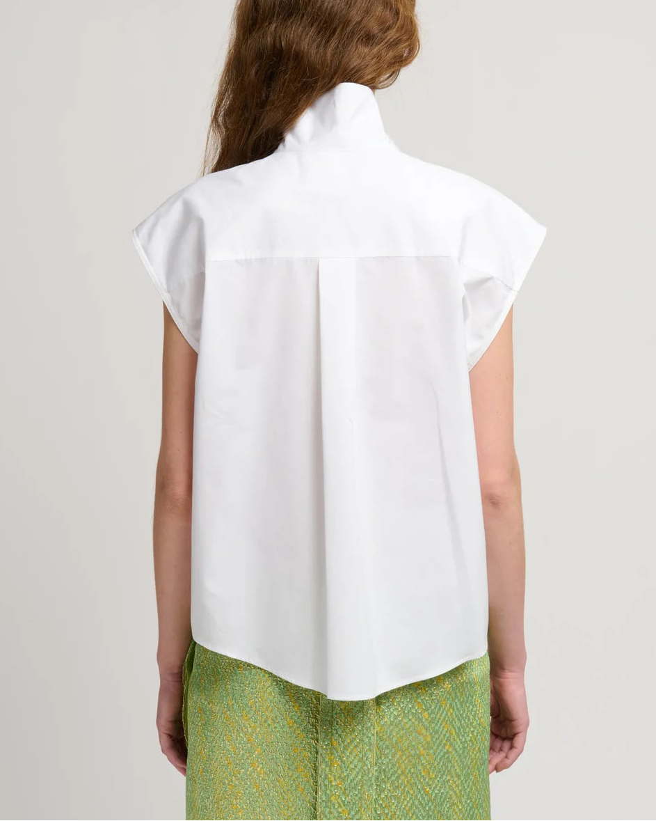 Marni Poplin Sleeveless Blouse with Neck Tie - White