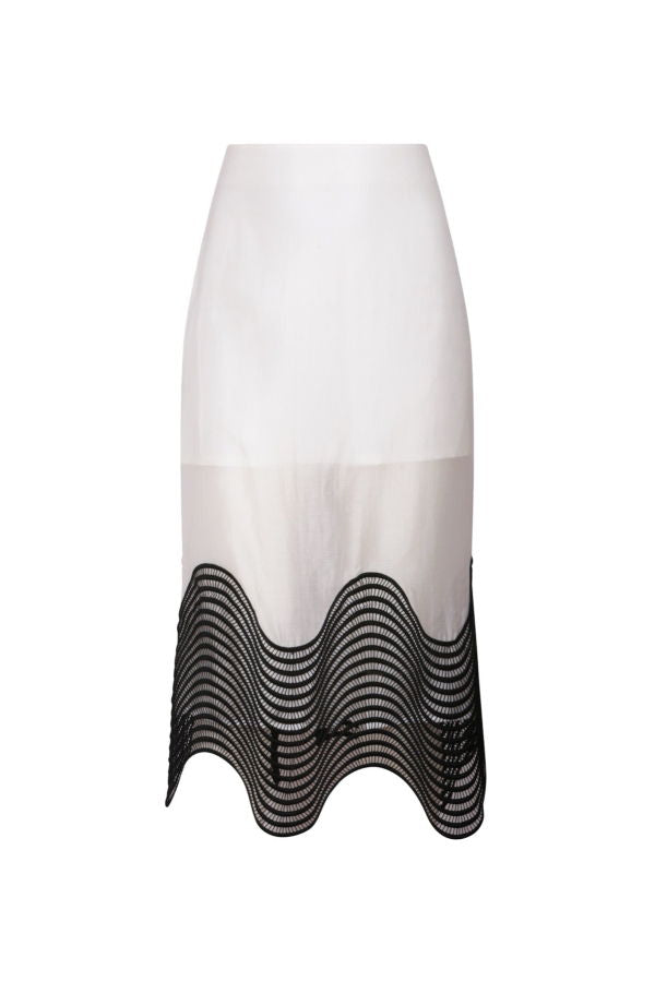 London Atelier Byproduct Sheer Pencil Skirt With Black Embroidery