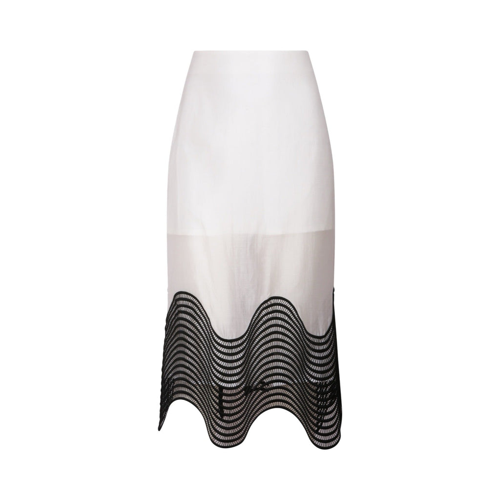 London Atelier Byproduct Sheer Pencil Skirt With Black Embroidery
