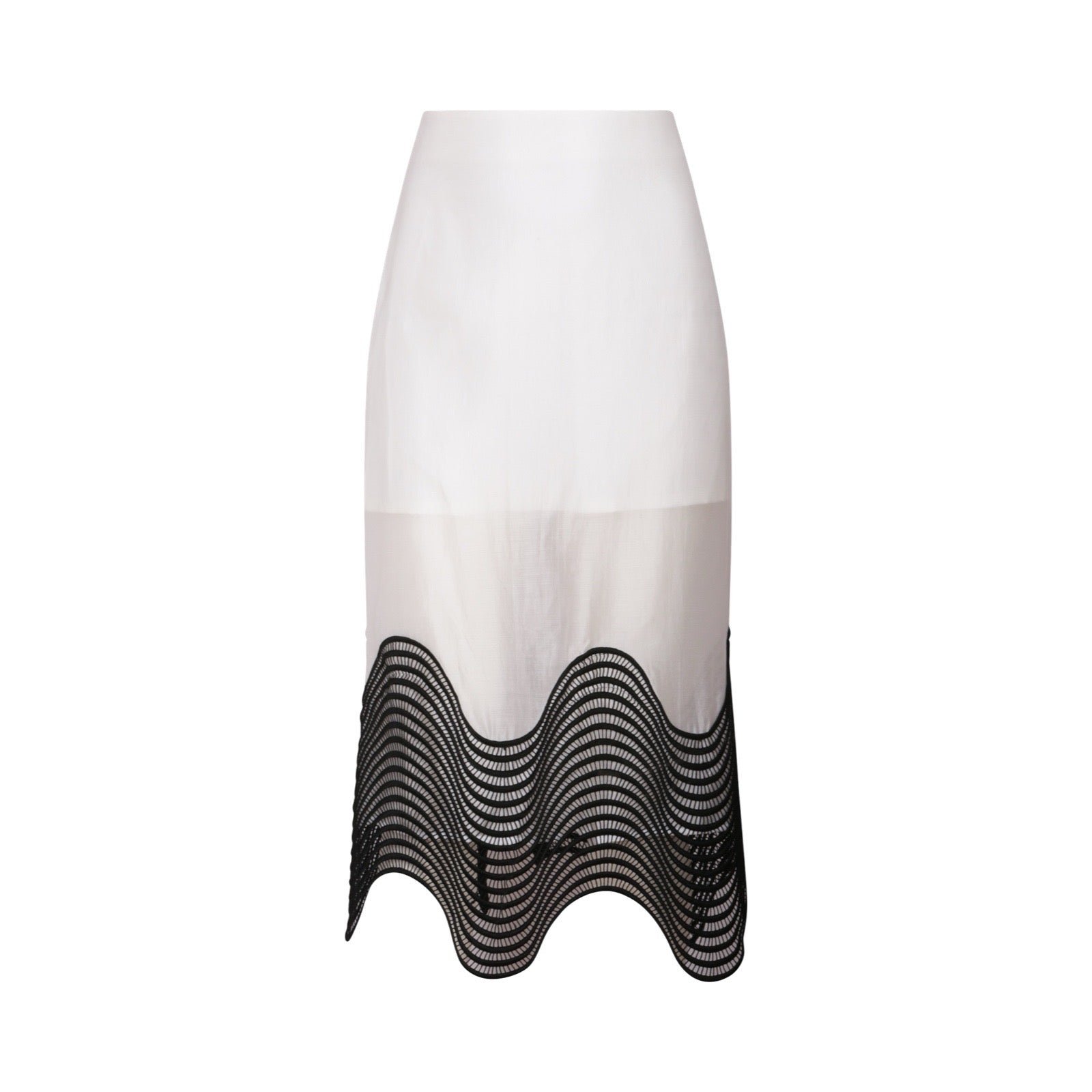 London Atelier Byproduct Sheer Pencil Skirt With Black Embroidery