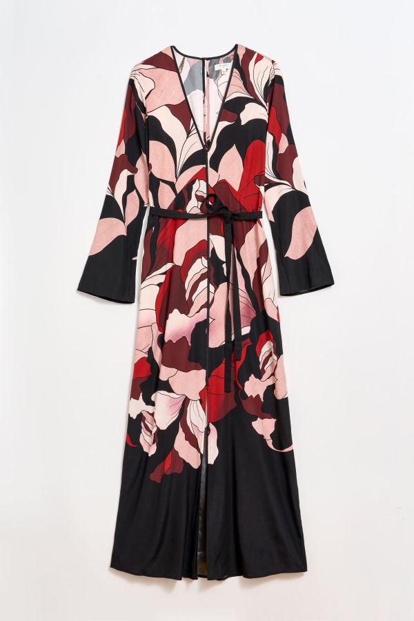 Billy Reid Winter Rose Maxi Cocktail Dress - Red/Black