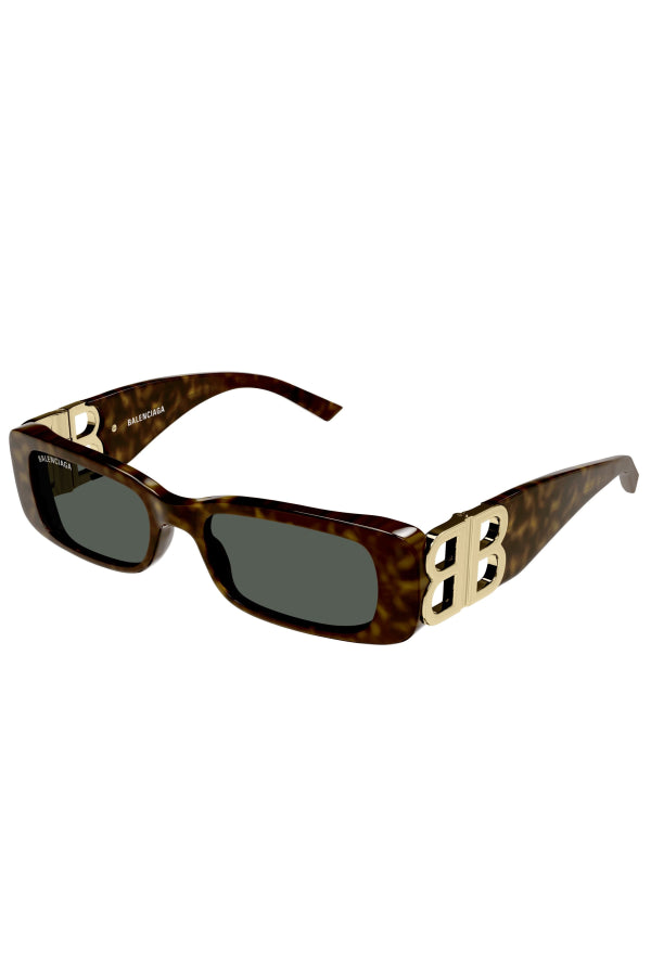 Balenciaga Dynasty Rectangle Sunglasses - Havana/Gold