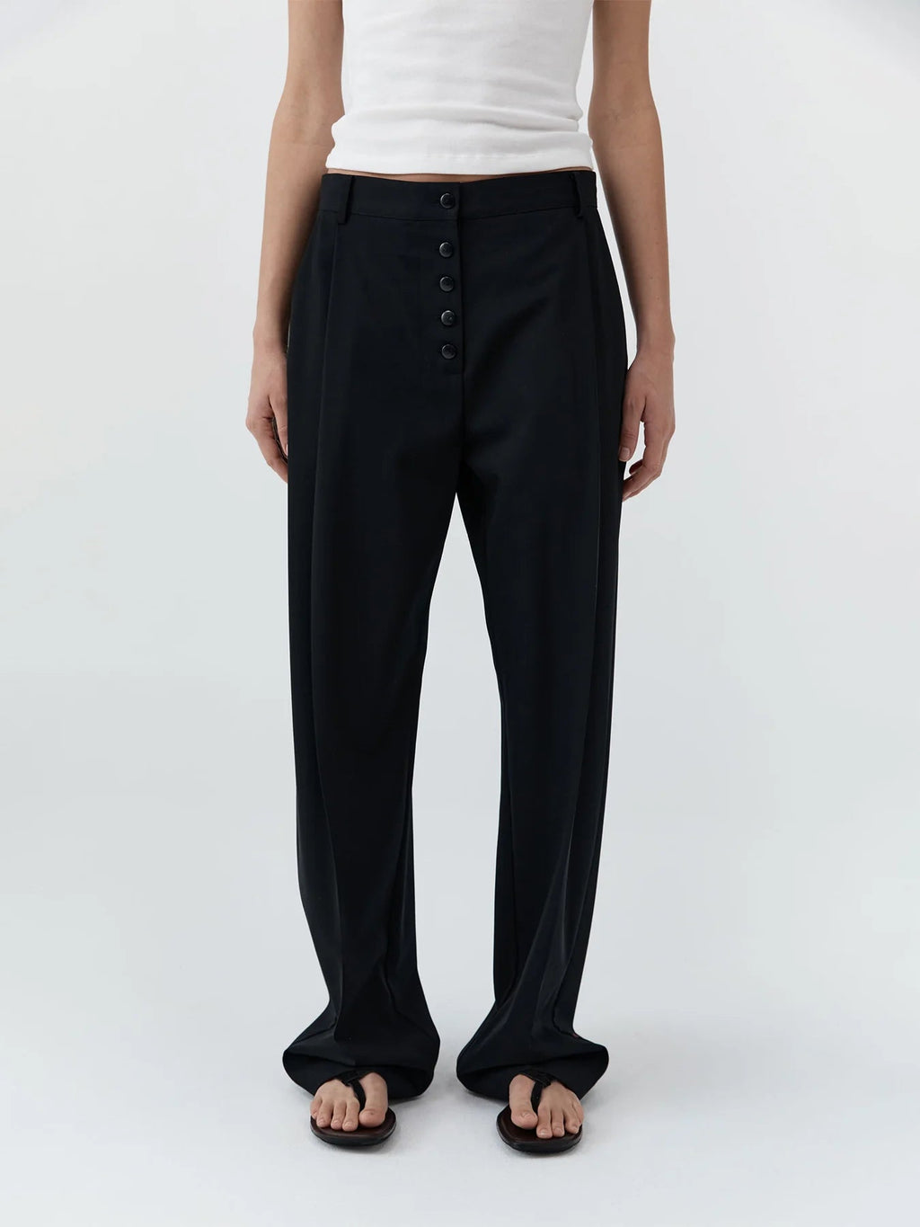 St. Agni Wool Button Front Pleat Pants