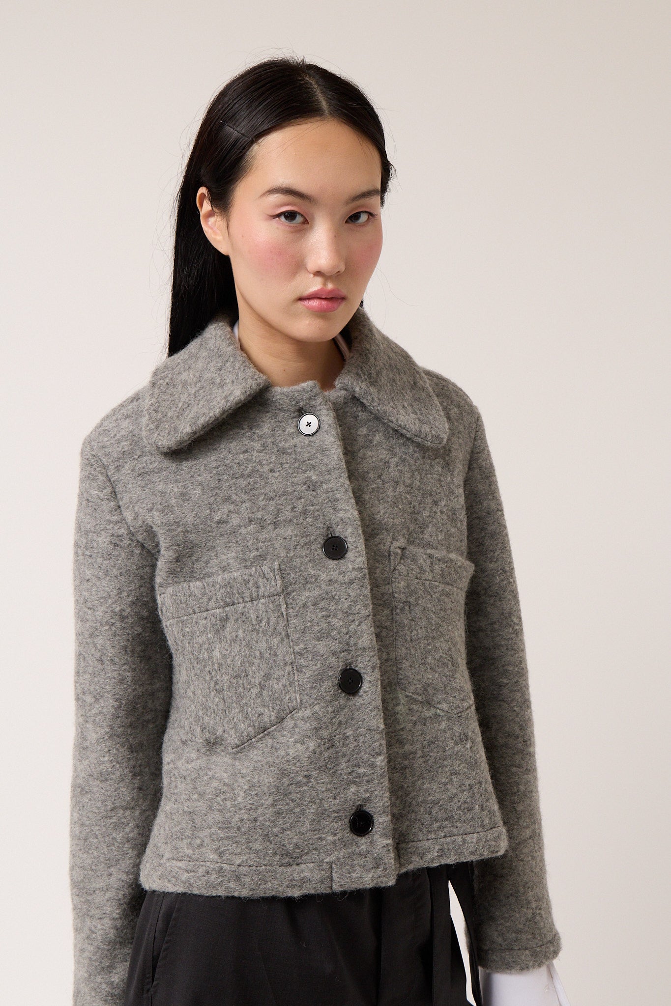 Colmillo de Morsa Wool Cropped Jacket - Gray