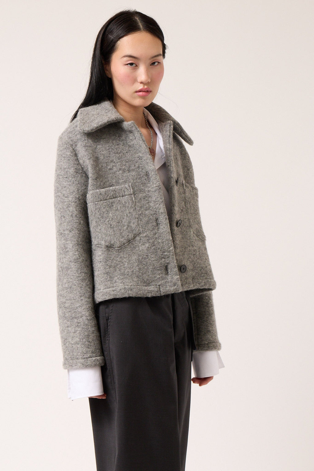 Colmillo de Morsa Wool Cropped Jacket - Gray