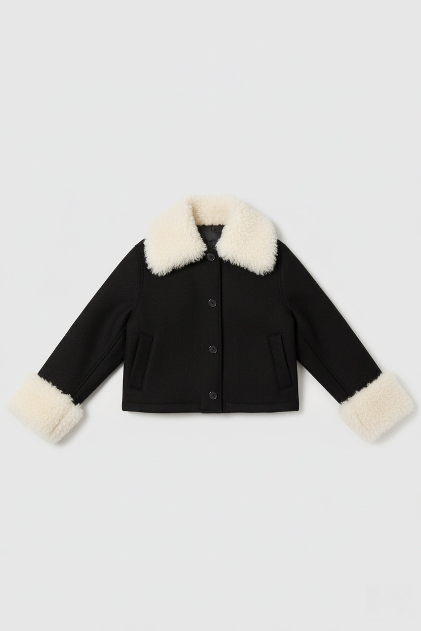 Colmillo de Morsa Wool Jacket with Contrast Collar and Cuffs - Black