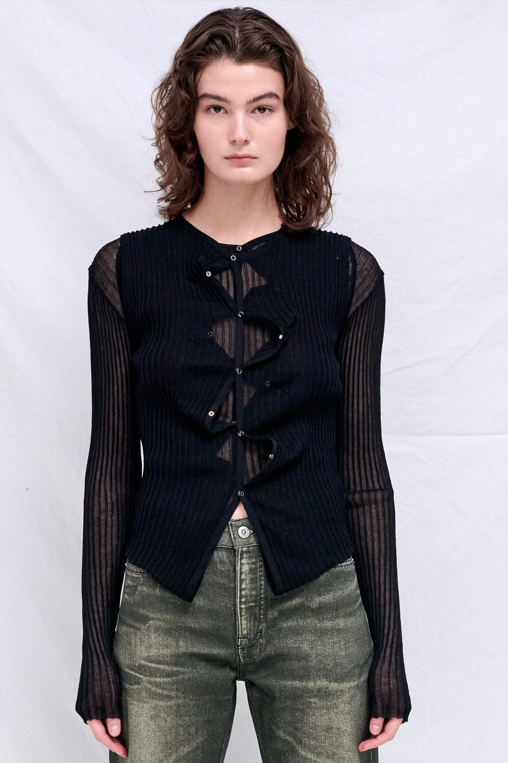Wynn Hamlyn Black Double Up Rib Cardigan