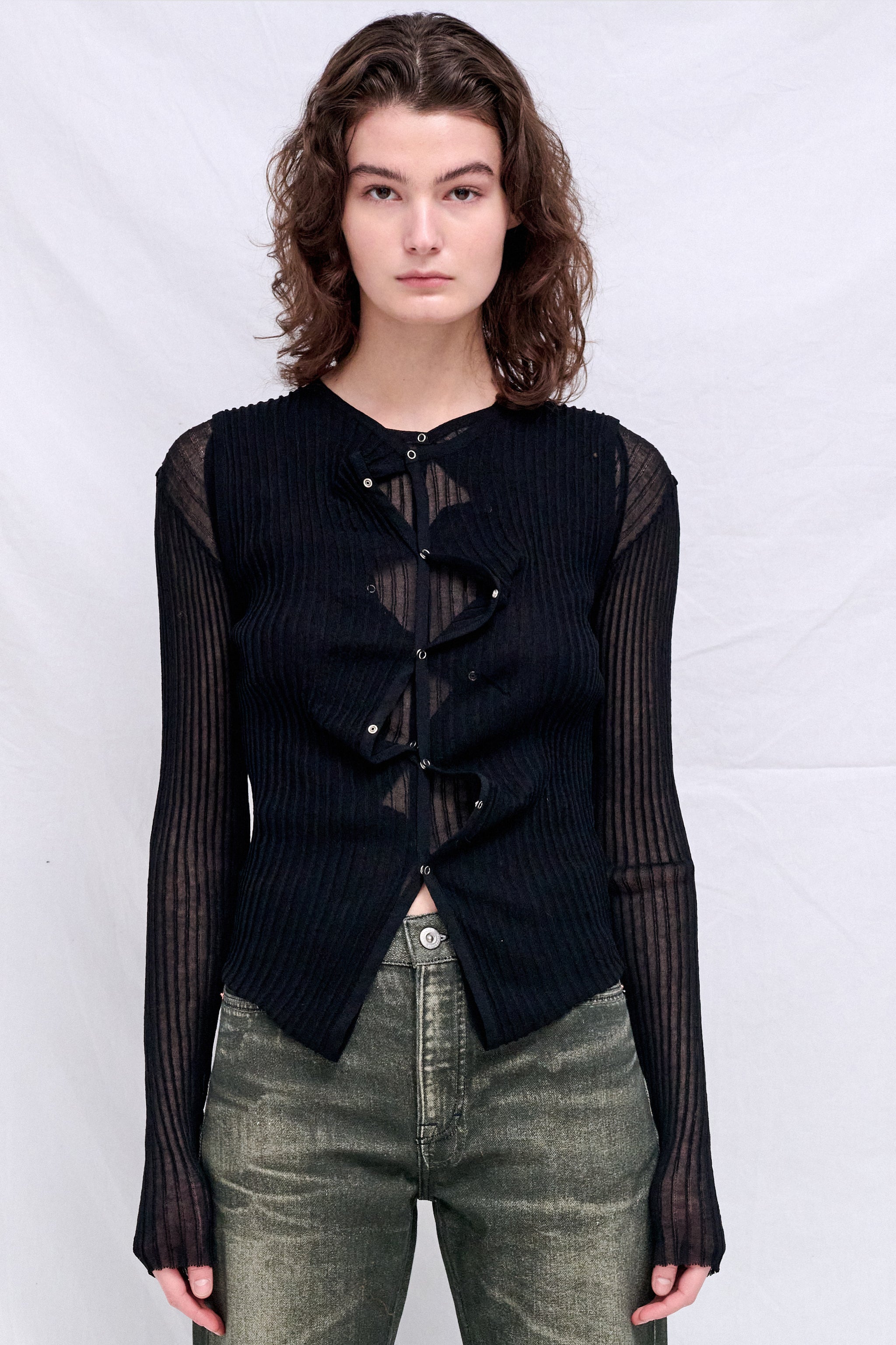 Wynn Hamlyn Black Double Up Rib Cardigan