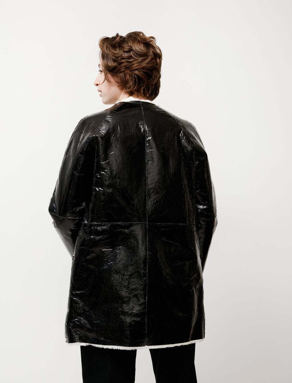 Y's by Yohji Yamamoto Reversible Enamel Shearling Coat - bLACK
