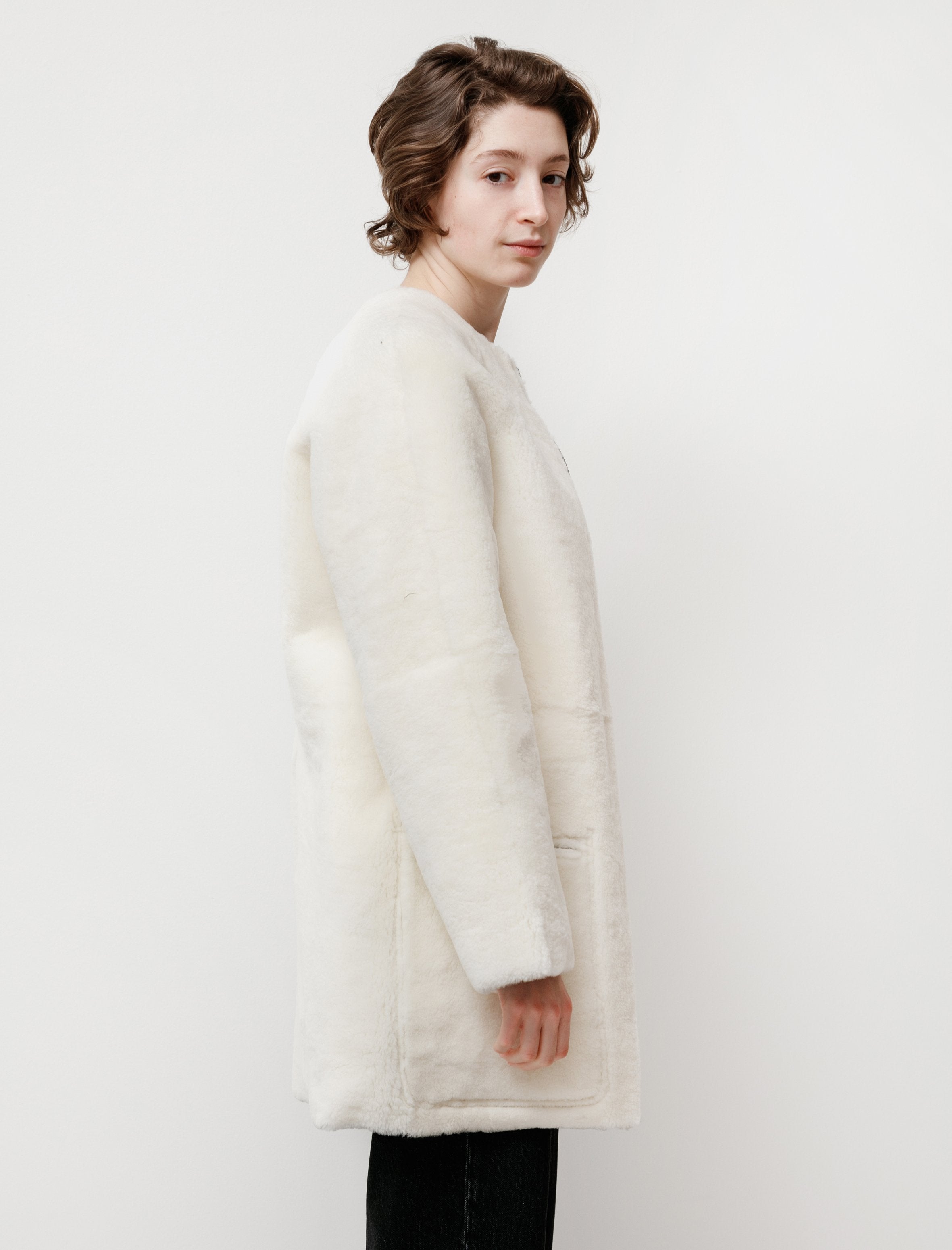 Y's by Yohji Yamamoto Reversible Enamel Shearling Coat - bLACK