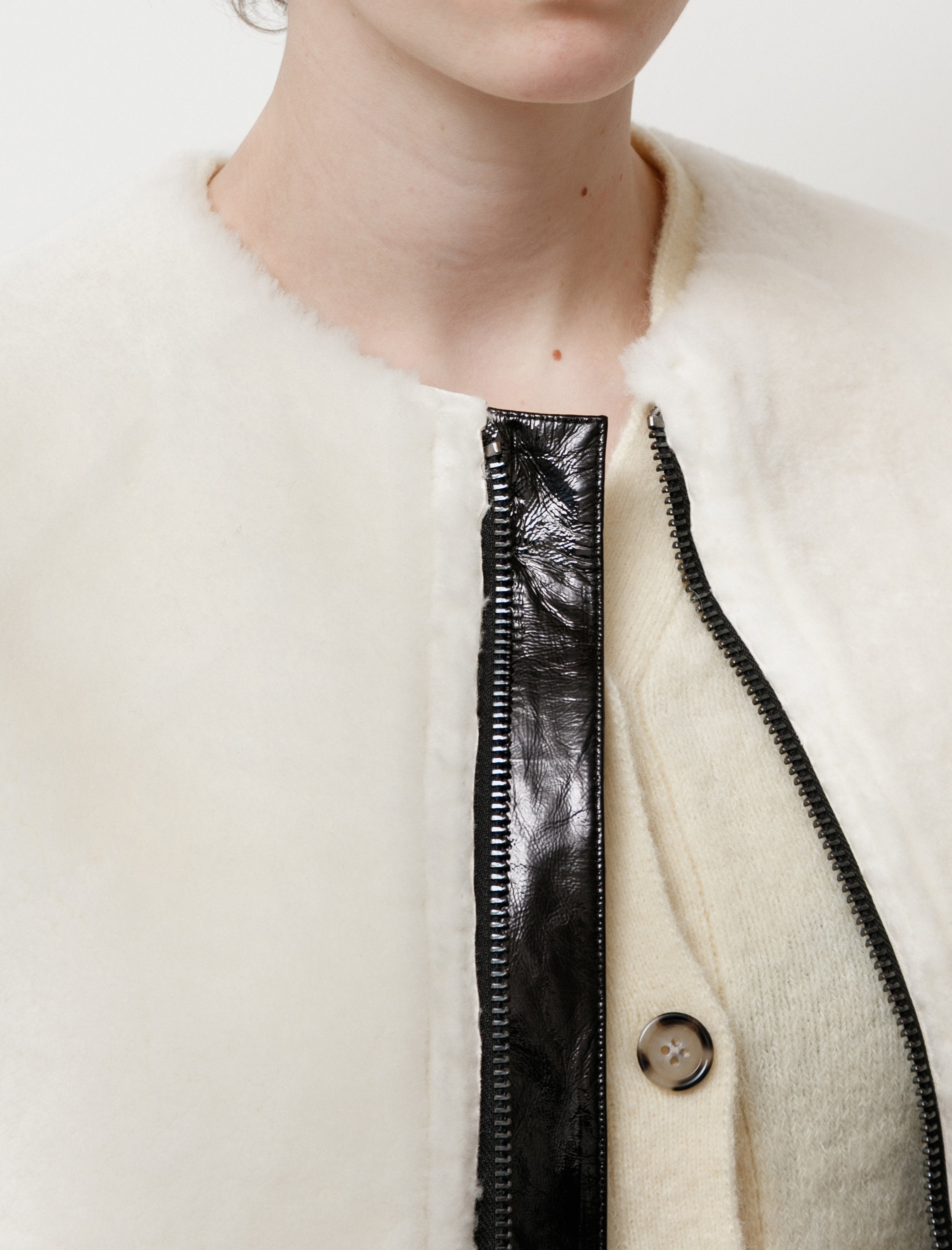 Y's by Yohji Yamamoto Reversible Enamel Shearling Coat - bLACK