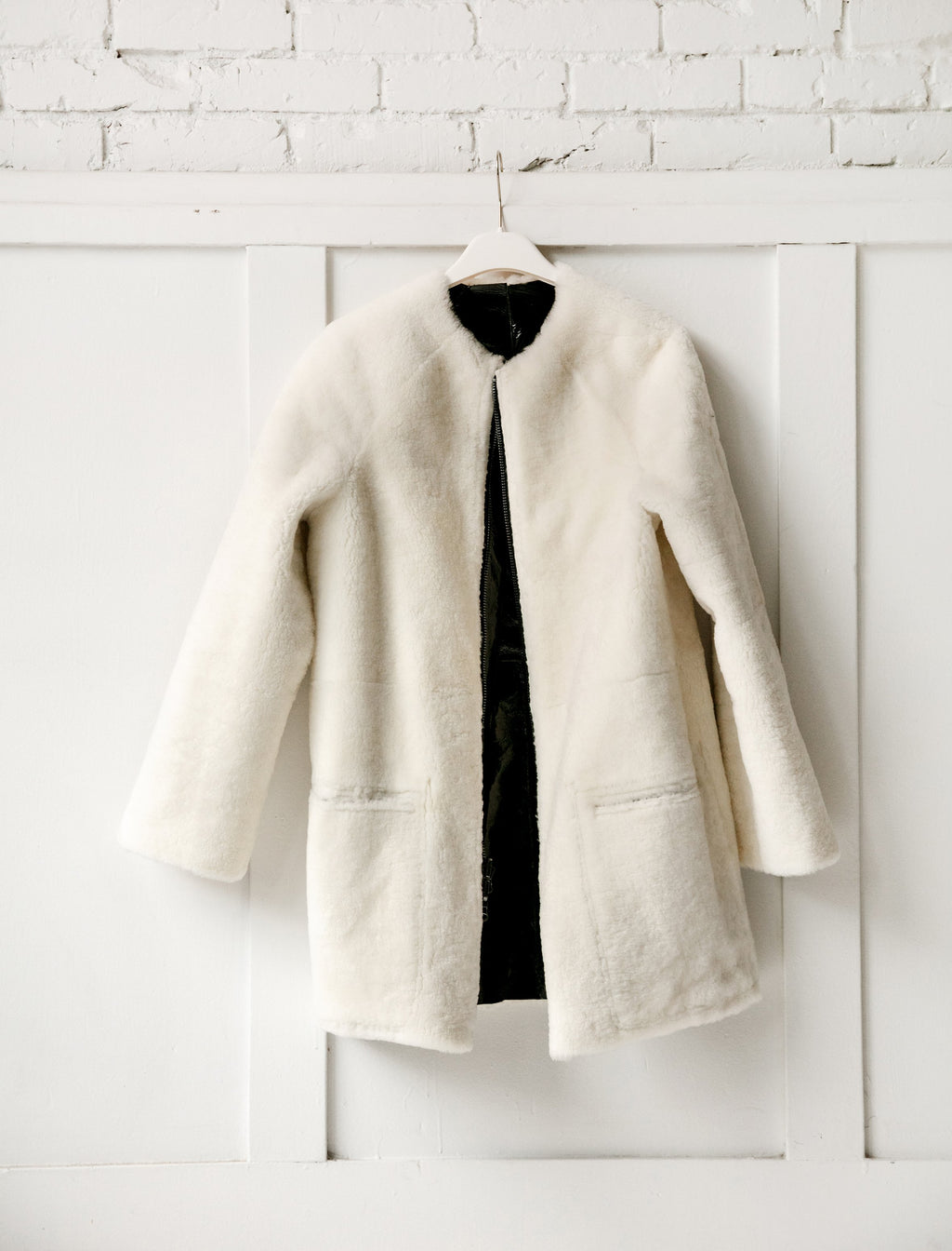 Y's by Yohji Yamamoto Reversible Enamel Shearling Coat - bLACK