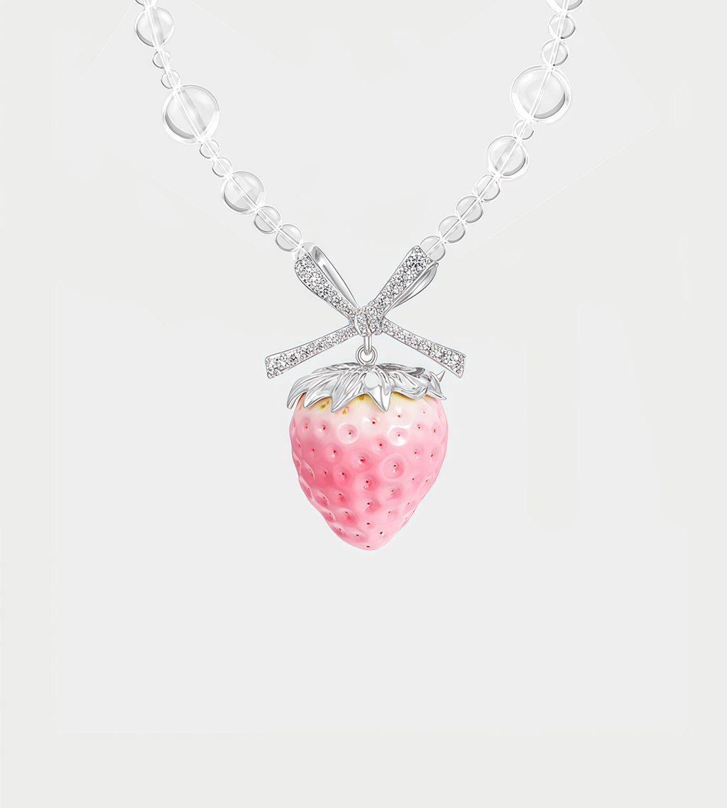 YVMIN Strawberry Bowknot Crystal Necklace