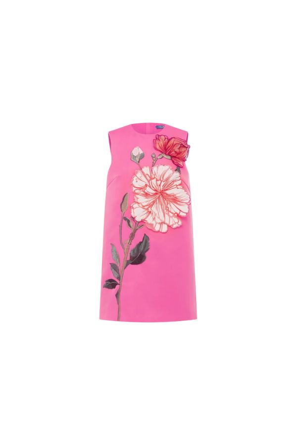 Leo Lin Yvonne Appliqué Floral Mini Dress - Peony Print in Fuchsia