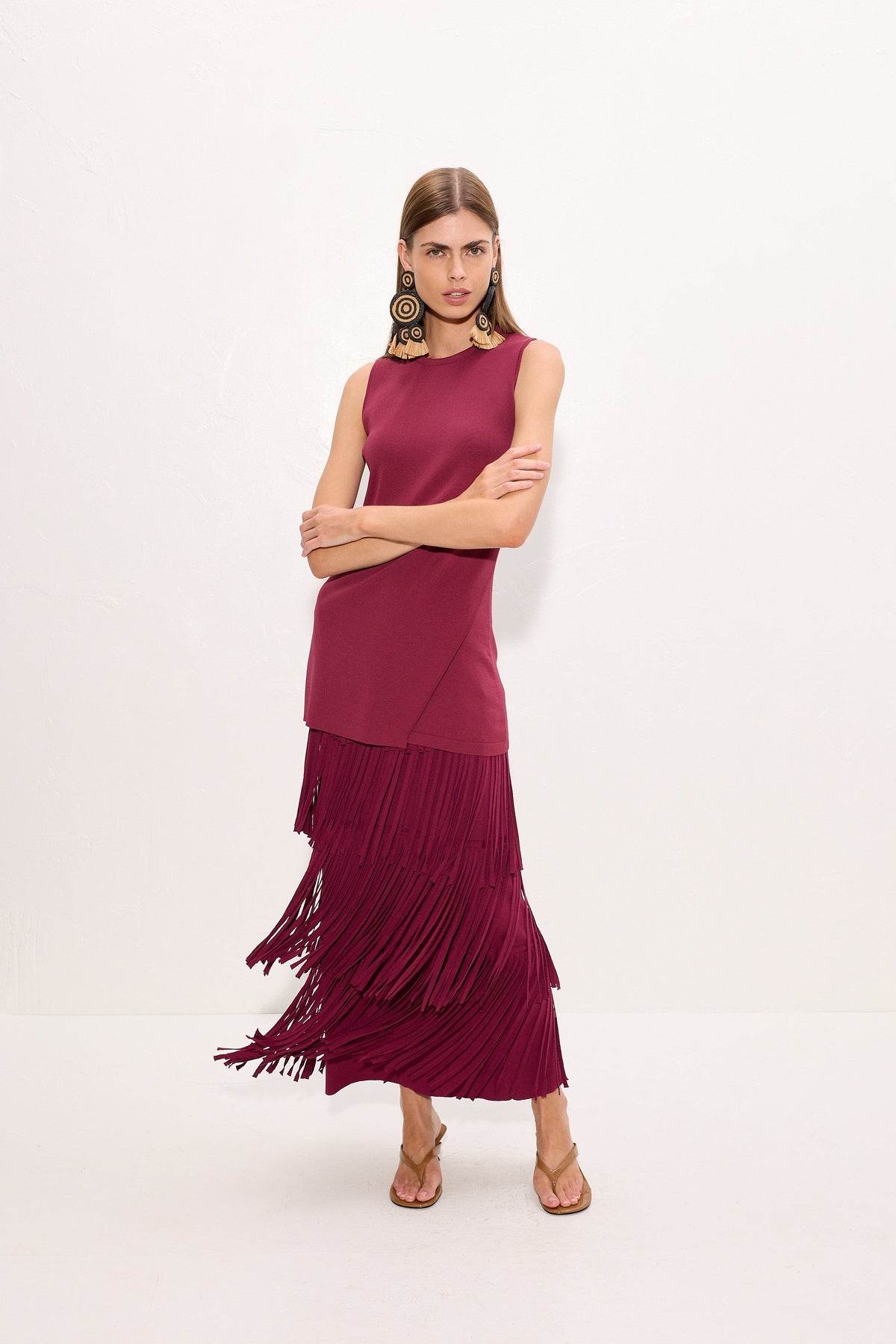 Simon Miller Za Za Knit Fringe Skirt - Pomegranate