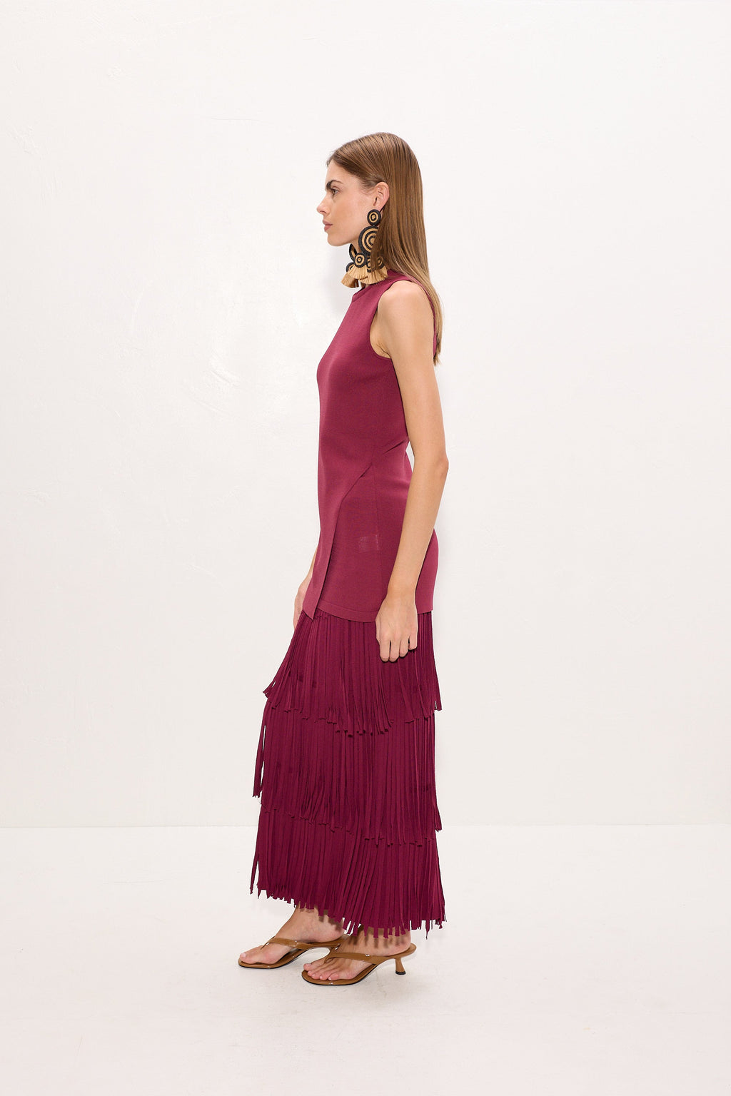 Simon Miller Za Za Knit Fringe Skirt - Pomegranate