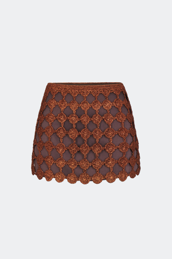 Simon Miller Zera Crochet Mini Skirt - Copper/Choco Brown
