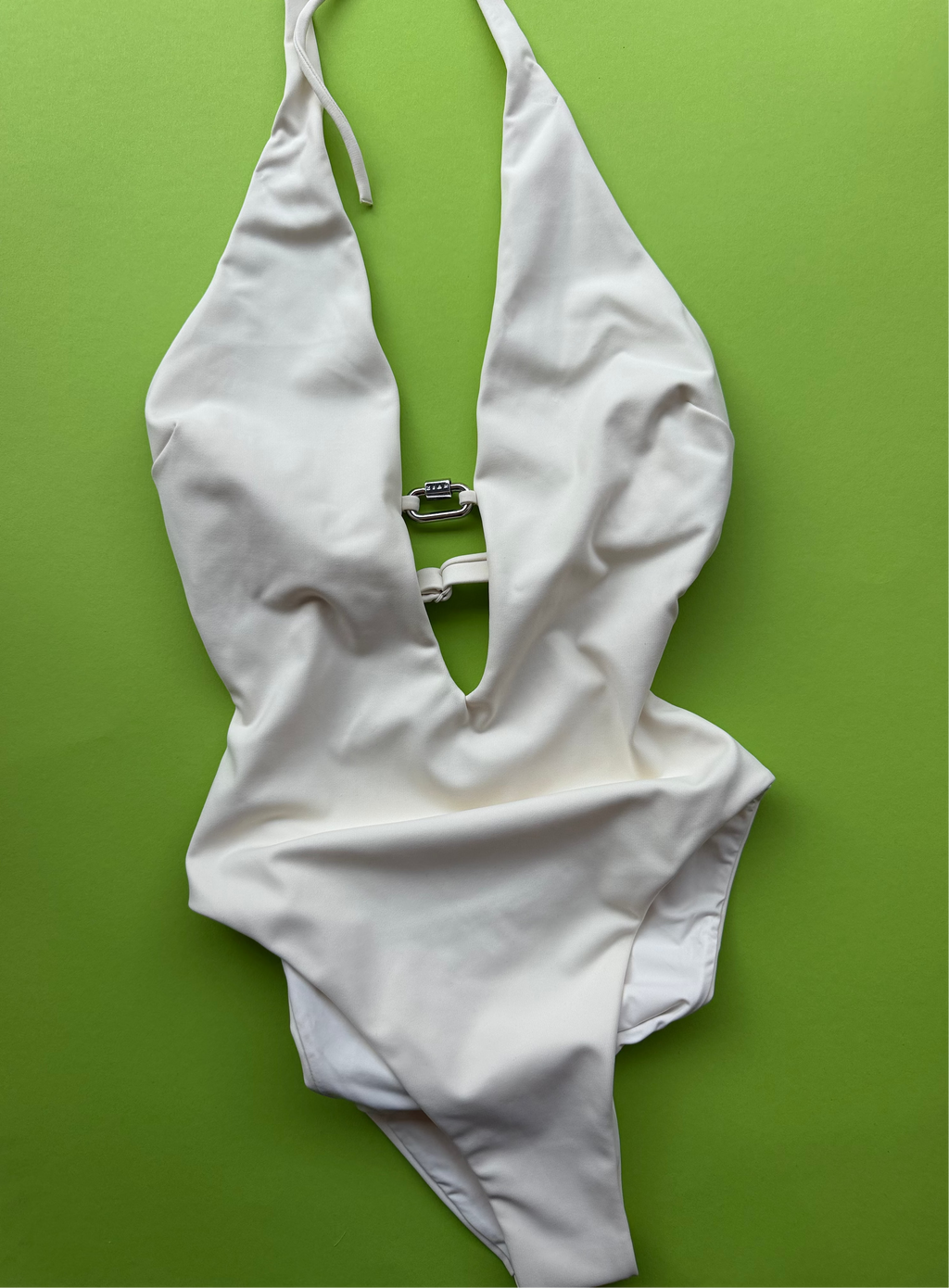 Ziah Plunge Halter One Piece Swimsuit - Ecru