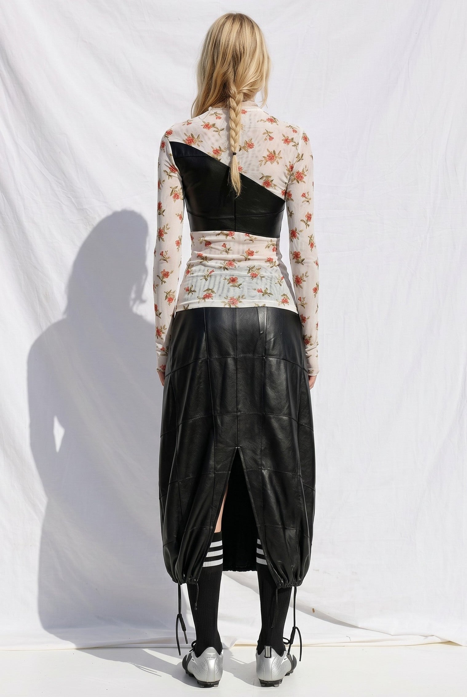Zimo White Floral Jersey Knots Pintuck Top