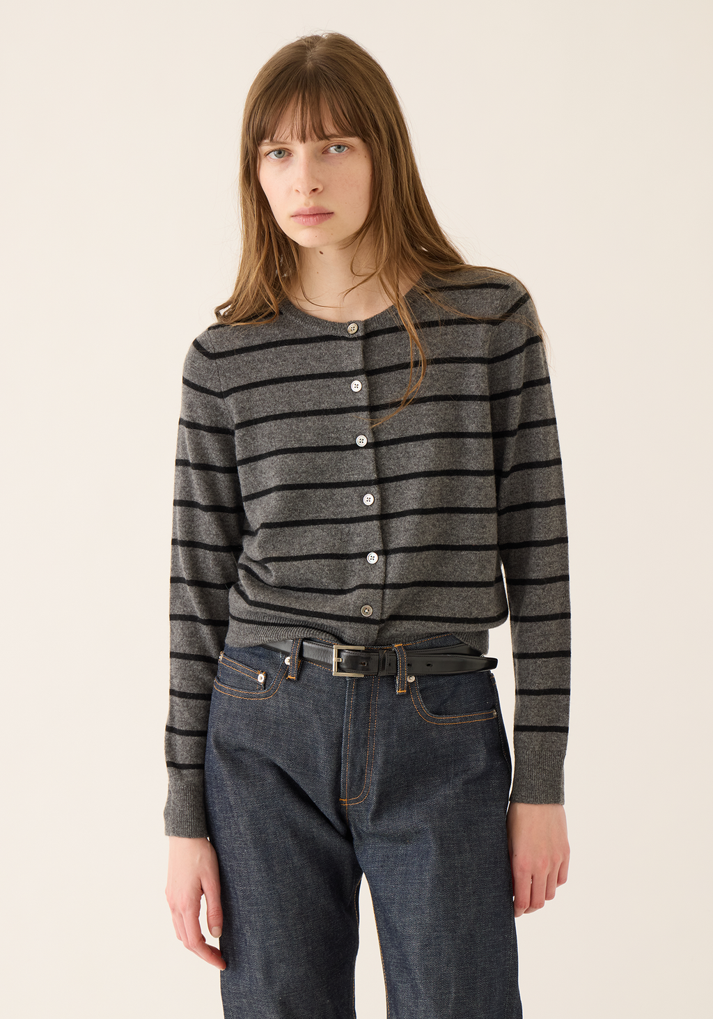 demylee Ava Stripe Cashmere Cardigan - Navy / Ivory