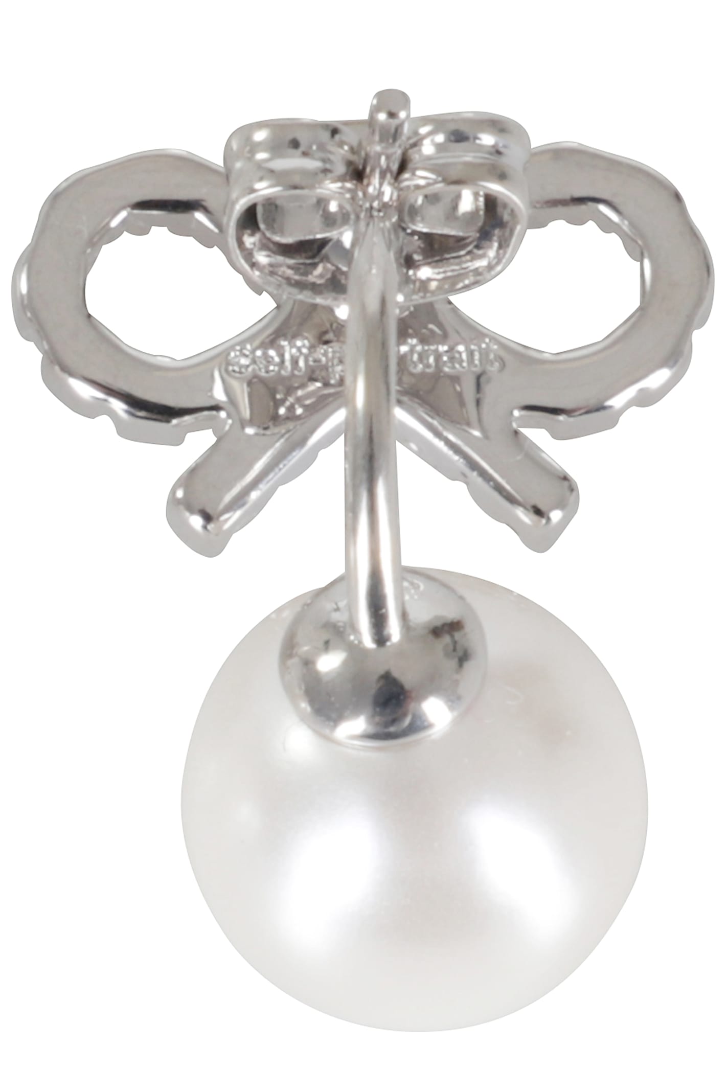 Self-Portrait Crystal Bow Pearl Jacket Earrings - Silver