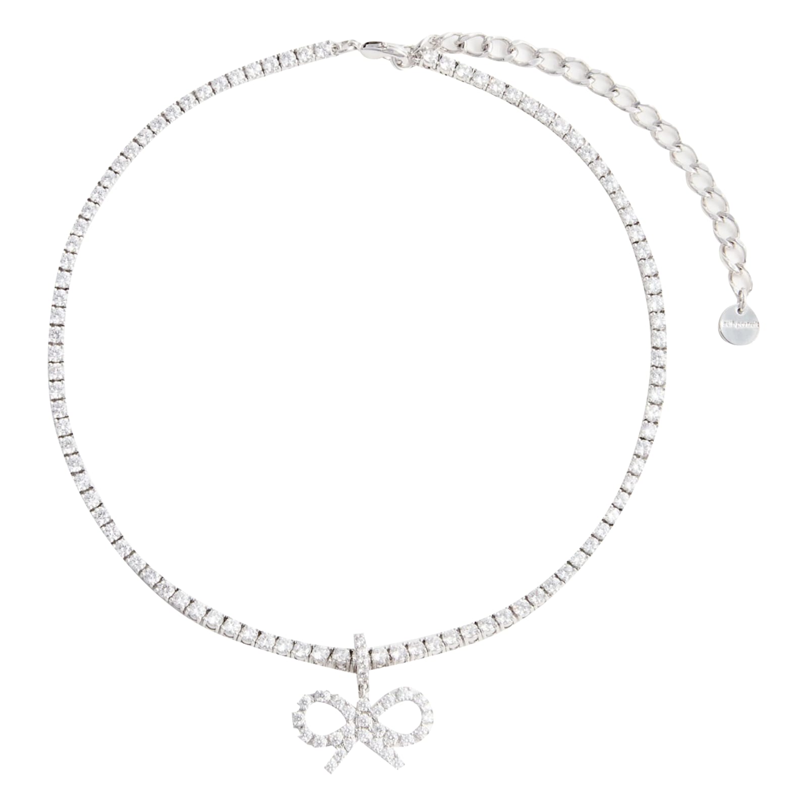 Self-Portrait Crystal Bow Tennis Necklace - Silver