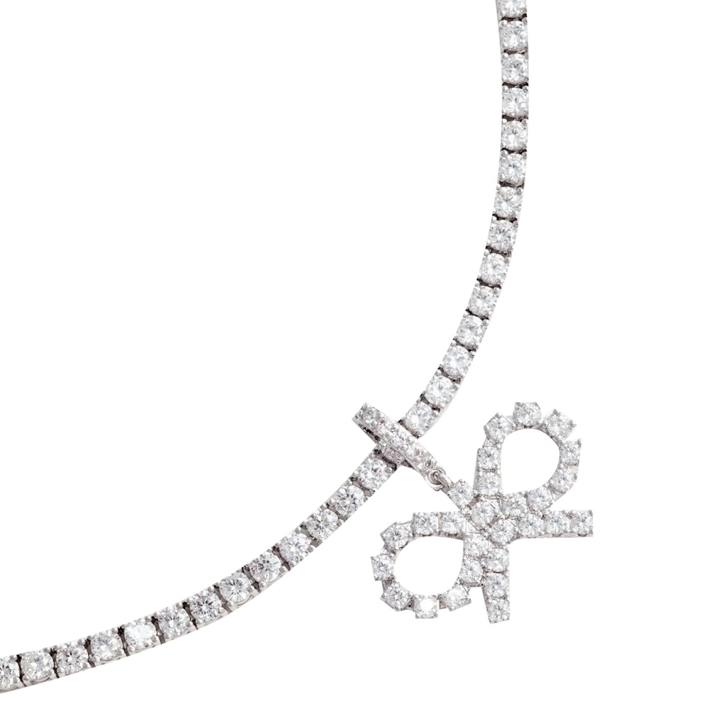 Self-Portrait Crystal Bow Tennis Necklace - Silver