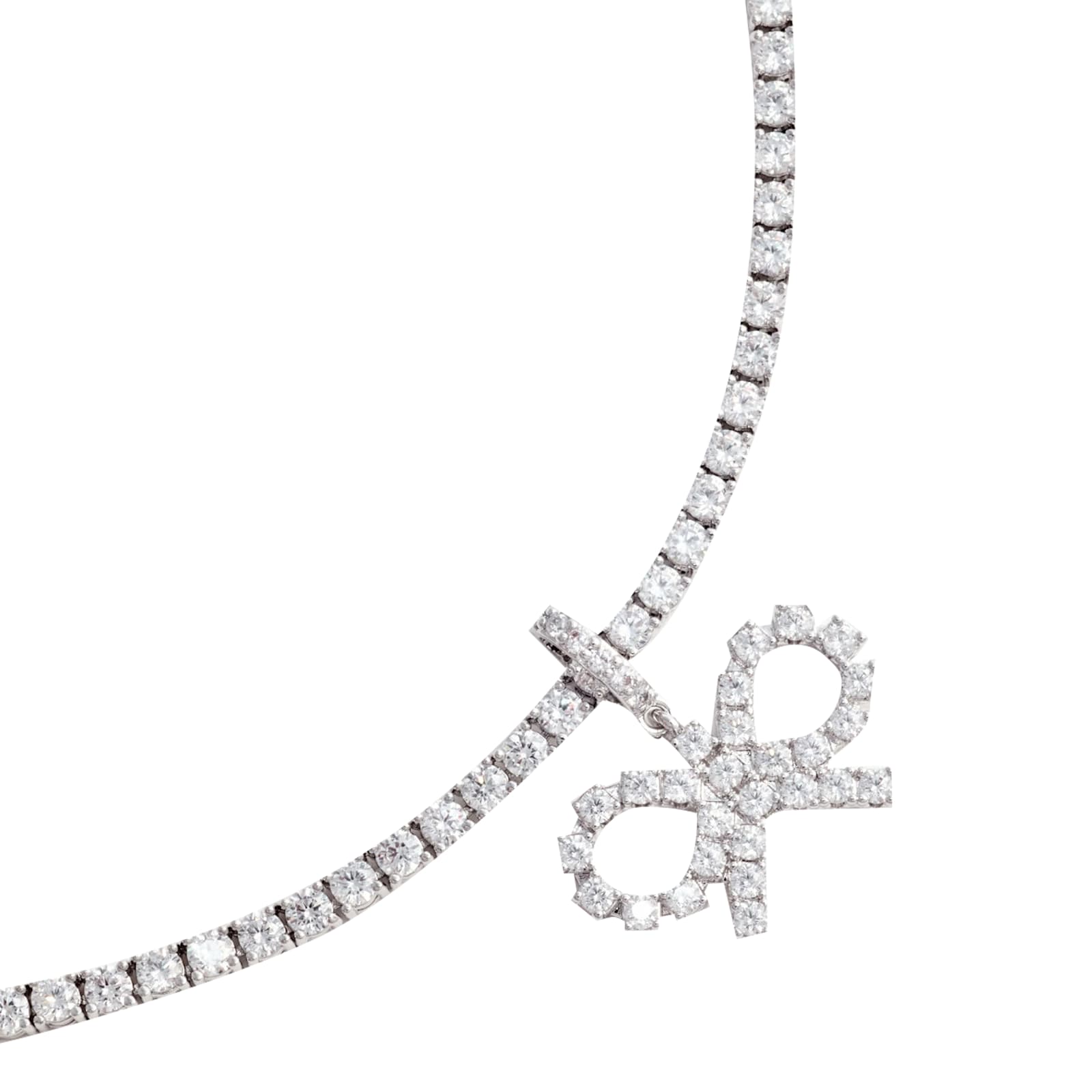 Self-Portrait Crystal Bow Tennis Necklace - Silver
