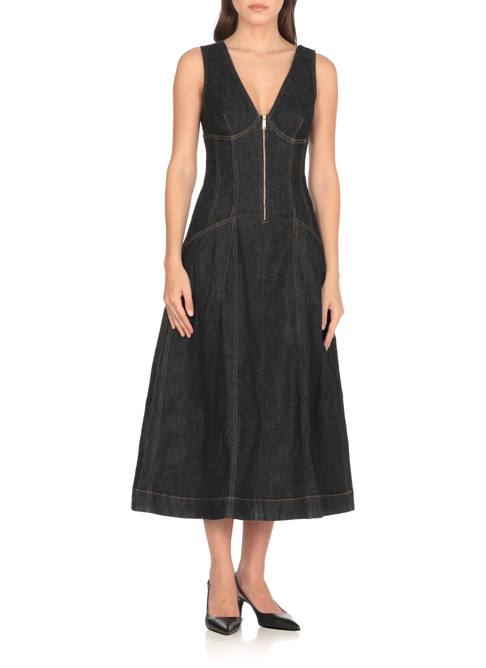 Self-Portrait Indigo Denim Midi Dress - Blue