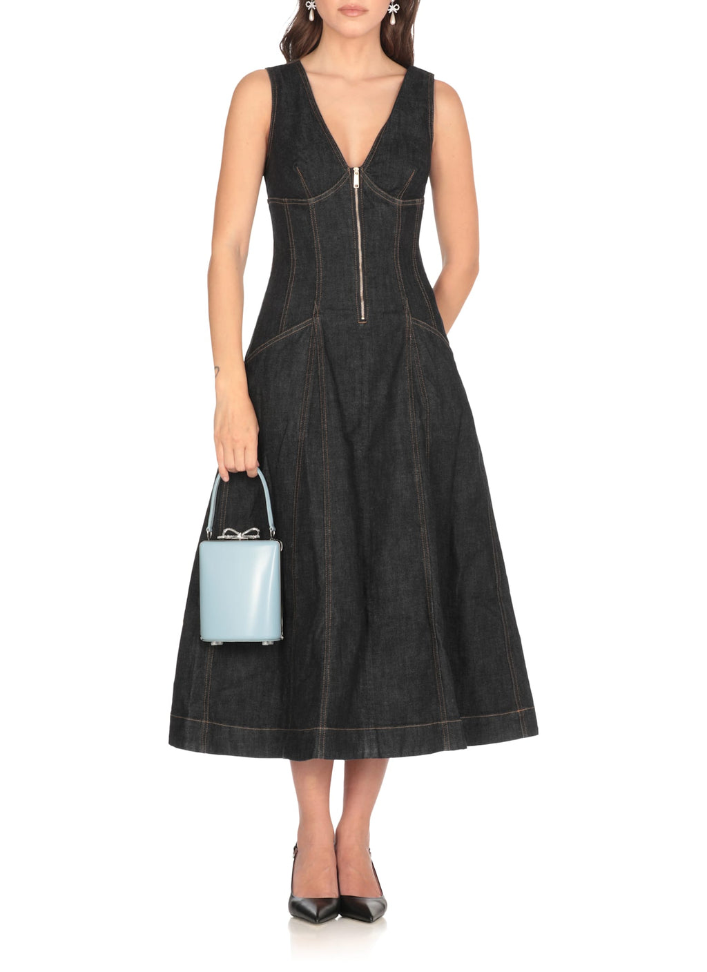 Self-Portrait Indigo Denim Midi Dress - Blue