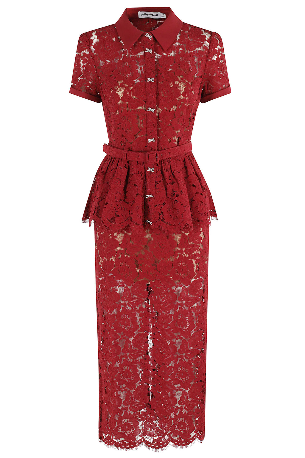 Self-Portrait Lace Peplum Midi Dress - Burgundy