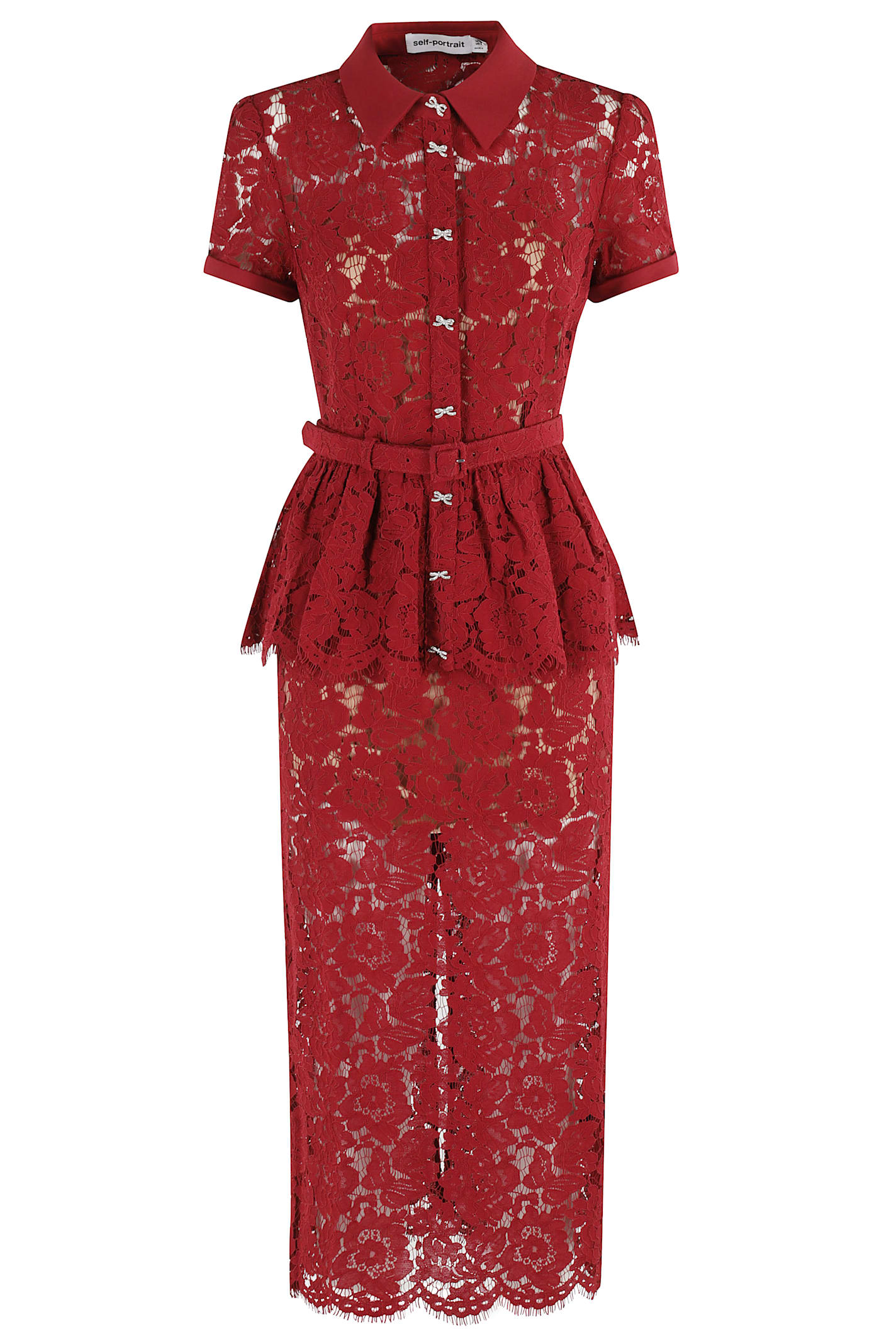 Self-Portrait Lace Peplum Midi Dress - Burgundy