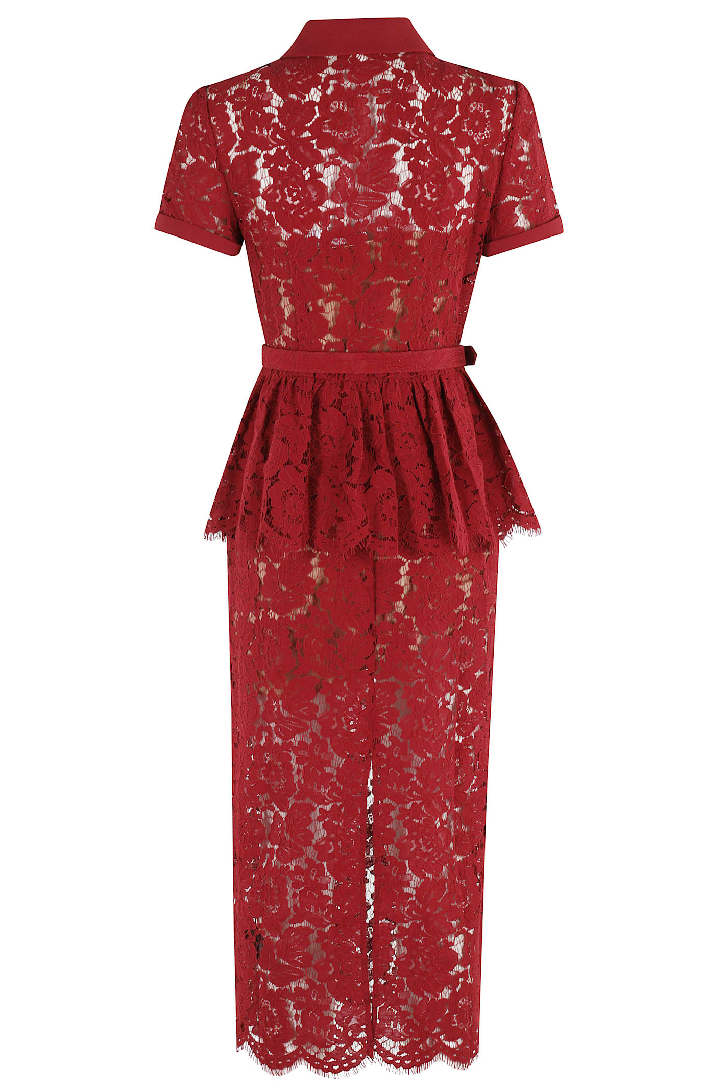 Self-Portrait Lace Peplum Midi Dress - Burgundy