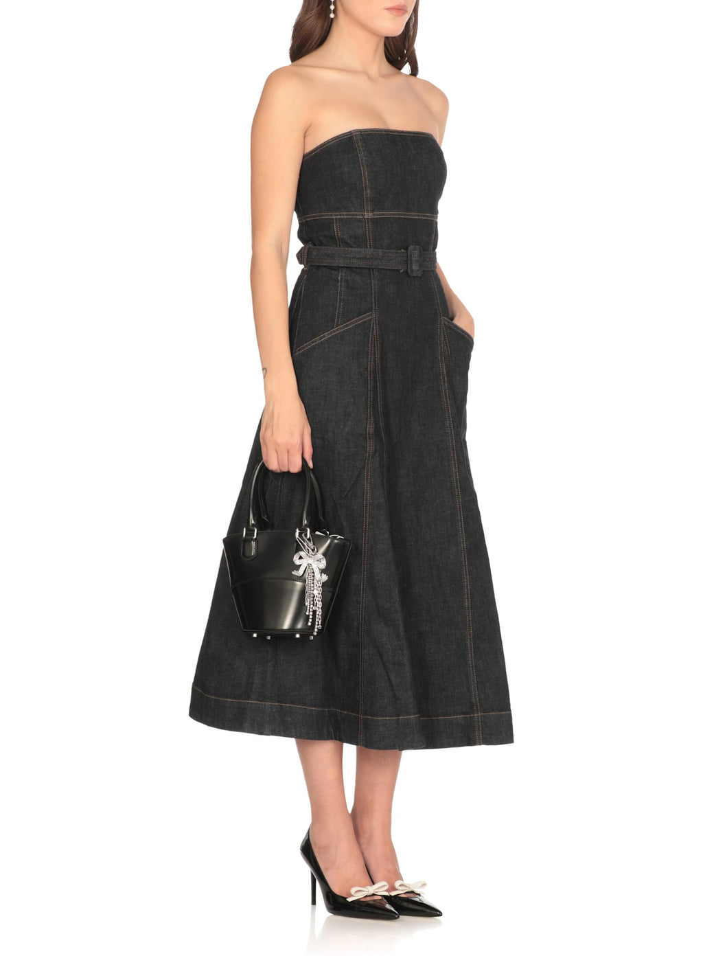 Self-Portrait Leather Shopping Bag - Black