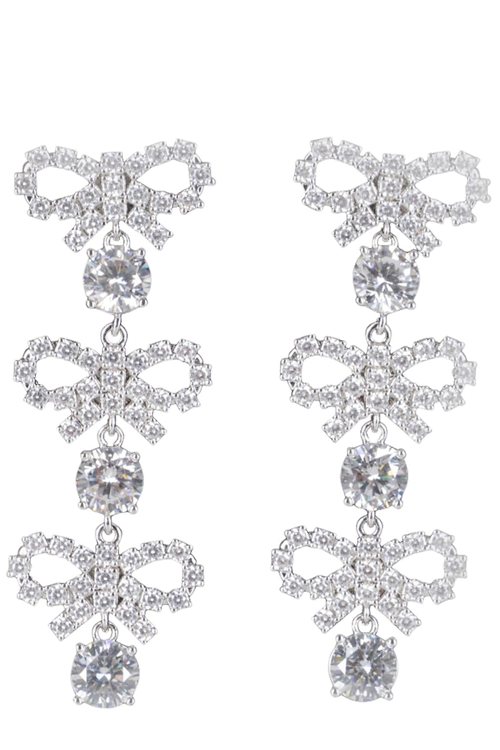 Self-Portrait Micro Bow Crystal Tiered Earrings - Silver