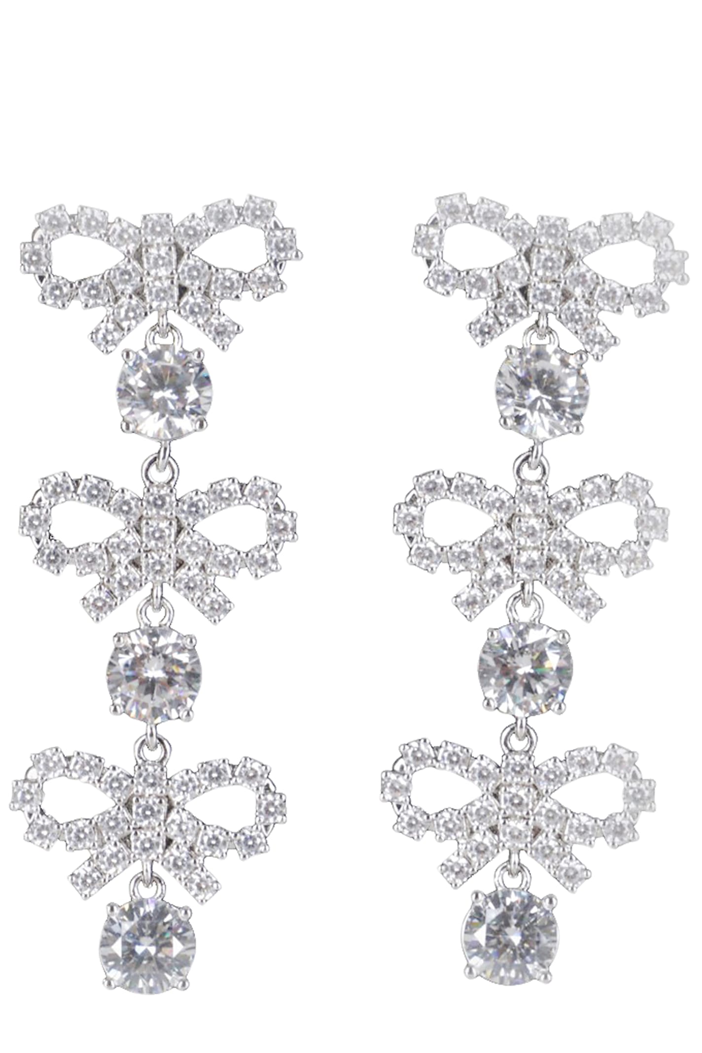 Self-Portrait Micro Bow Crystal Tiered Earrings - Silver