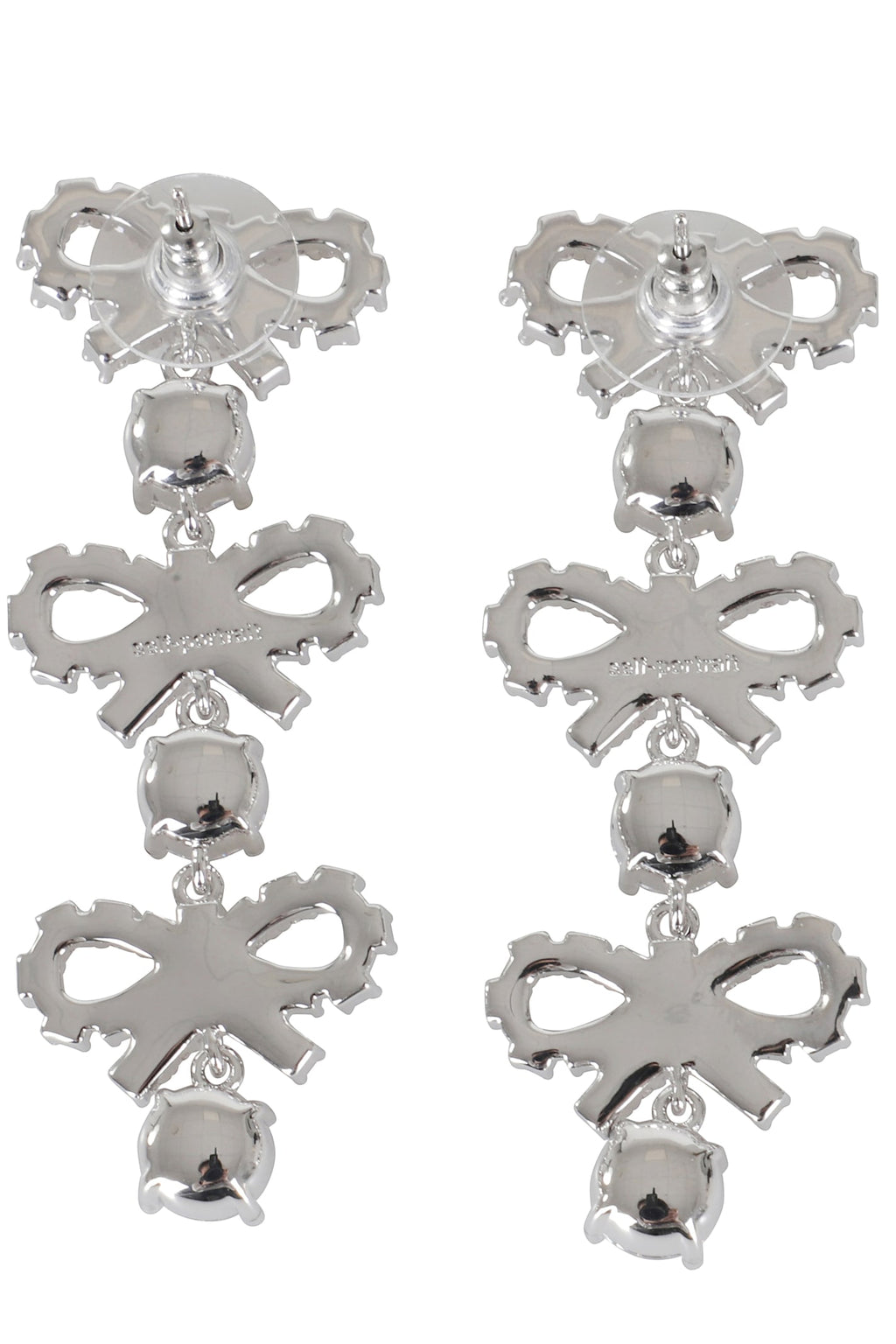 Self-Portrait Micro Bow Crystal Tiered Earrings - Silver