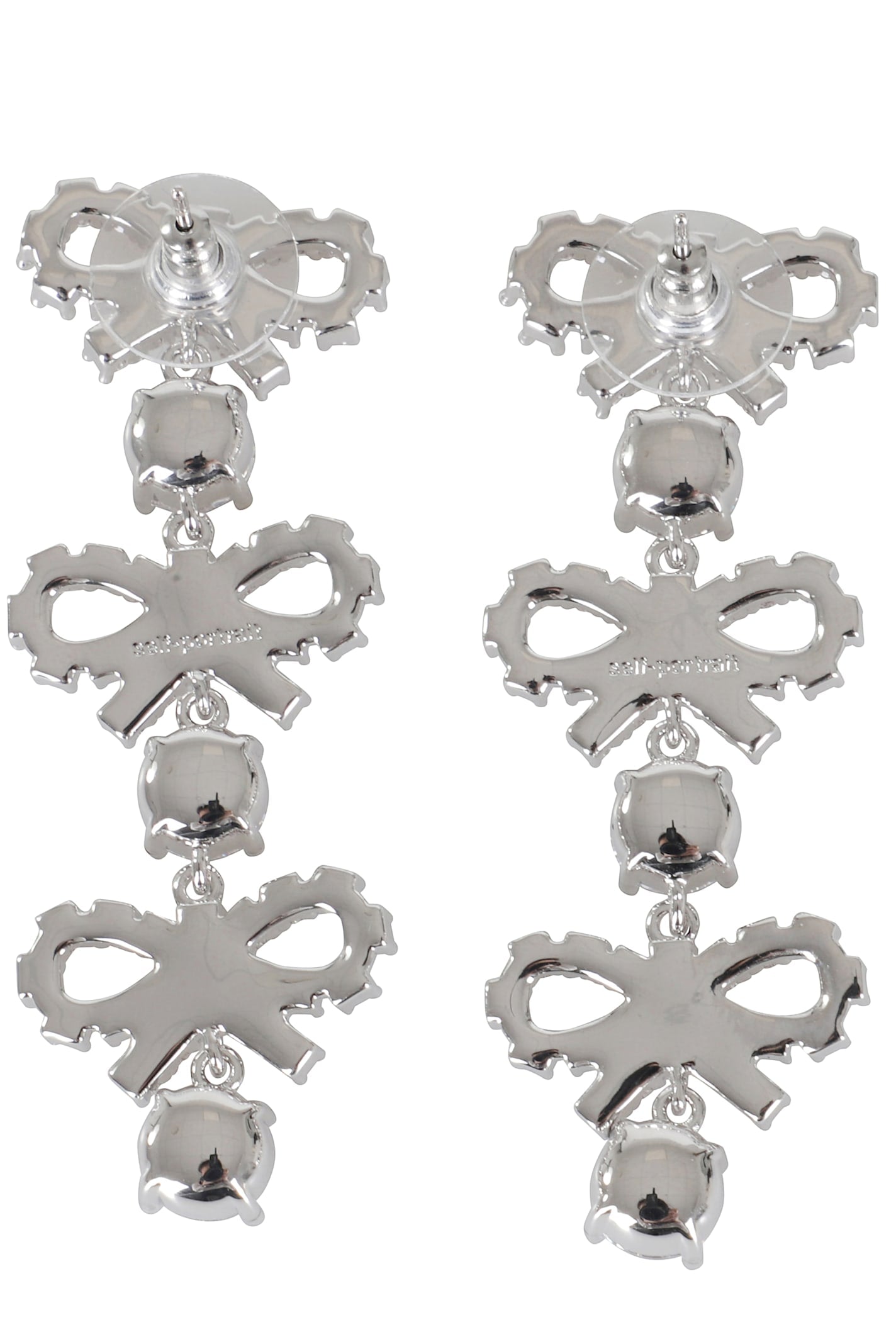 Self-Portrait Micro Bow Crystal Tiered Earrings - Silver