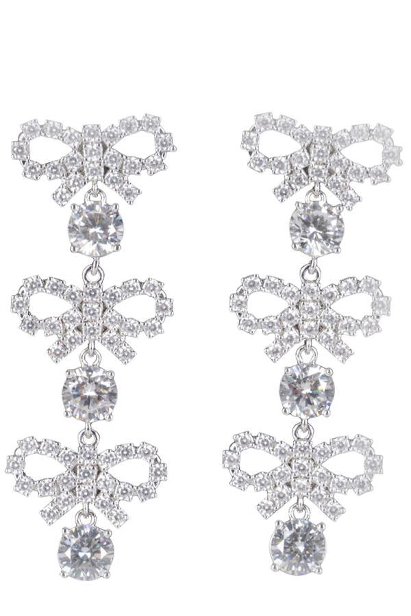 Self-Portrait Micro Bow Crystal Tiered Earrings - Silver
