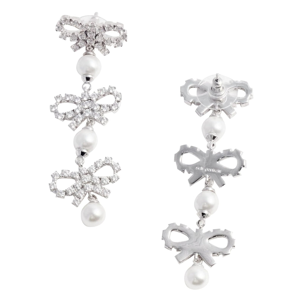 Self-Portrait Micro Bow Pearl Tiered Earrings - Silver